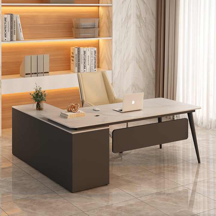 エグゼクティブデスク・社長机|シンプルデザイン L字型 選べる2色