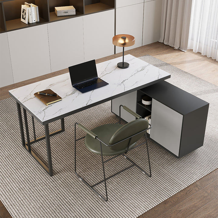 エグゼクティブデスク・社長机|L字型 マーブル柄 伸縮式テーブル