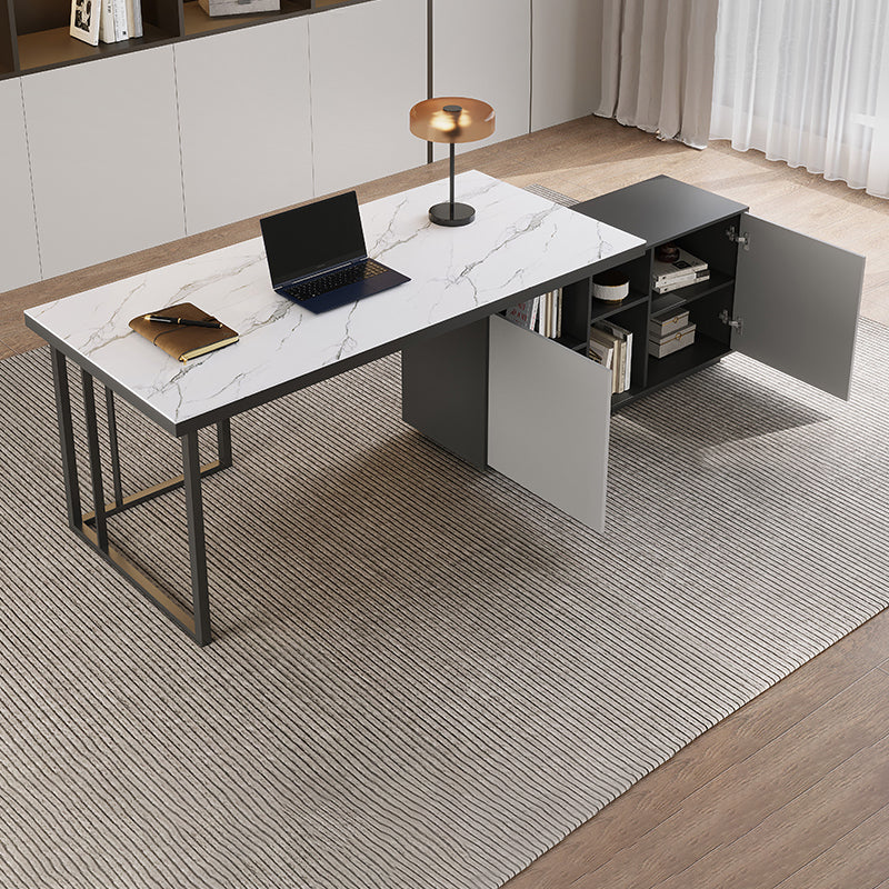 エグゼクティブデスク・社長机|L字型 マーブル柄 伸縮式テーブル