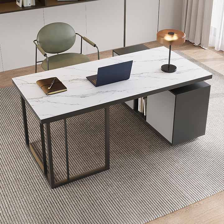 エグゼクティブデスク・社長机|L字型 マーブル柄 伸縮式テーブル