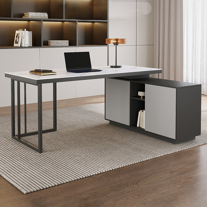 エグゼクティブデスク・社長机|L字型 マーブル柄 伸縮式テーブル