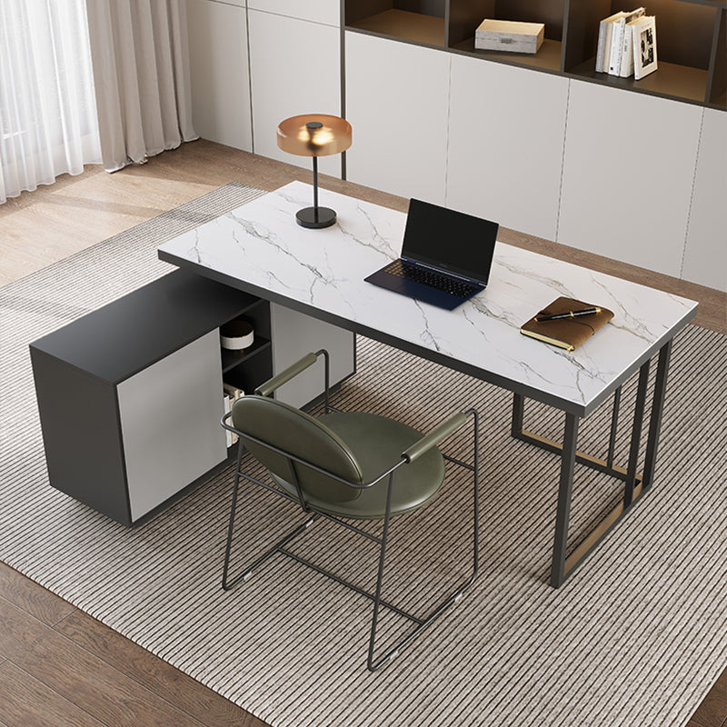 エグゼクティブデスク・社長机|L字型 マーブル柄 伸縮式テーブル