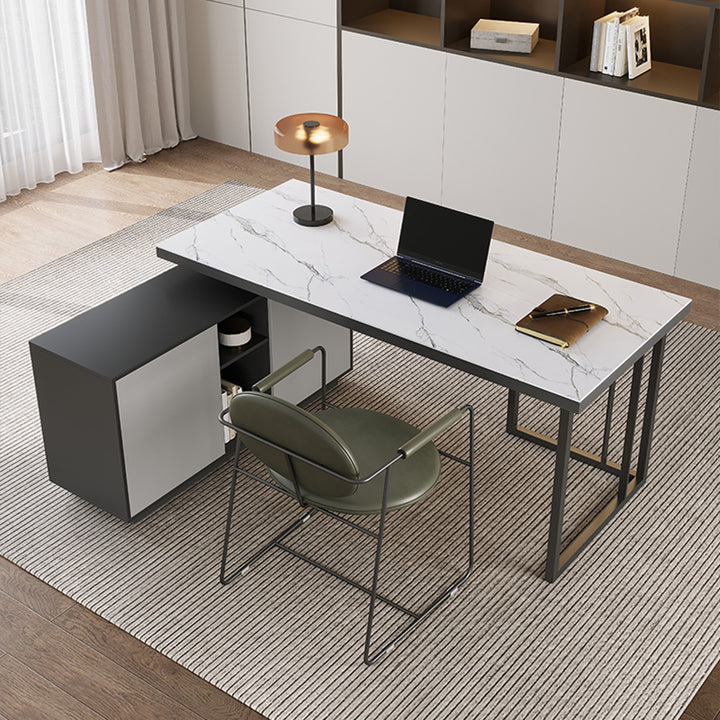 エグゼクティブデスク・社長机|L字型 マーブル柄 伸縮式テーブル
