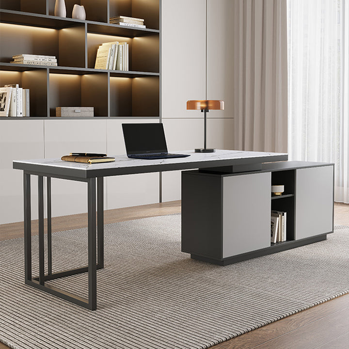 エグゼクティブデスク・社長机|L字型 マーブル柄 伸縮式テーブル