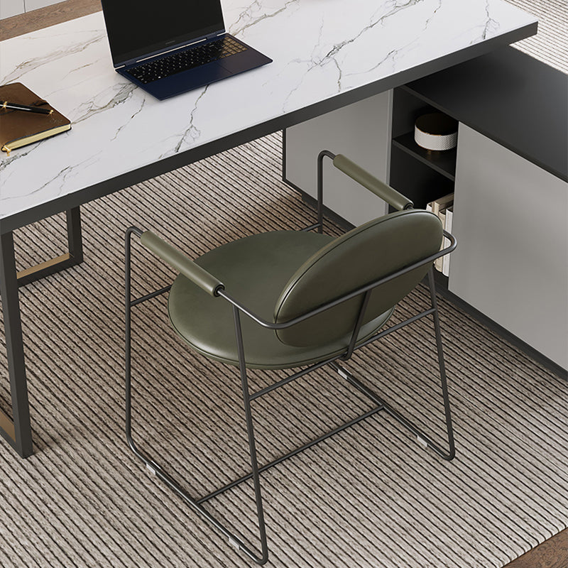 エグゼクティブデスク・社長机|L字型 マーブル柄 伸縮式テーブル