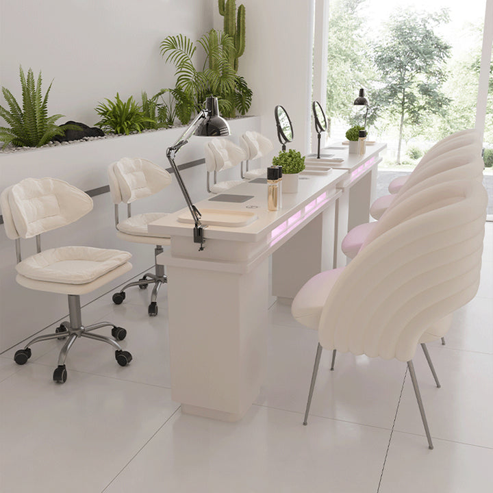 OFFINEO公式 | ネイルテーブル 大容量 エレガンス 快適な座り シンプルで美しいネイルサロン用のベルベットエレガンステーブルとチェア