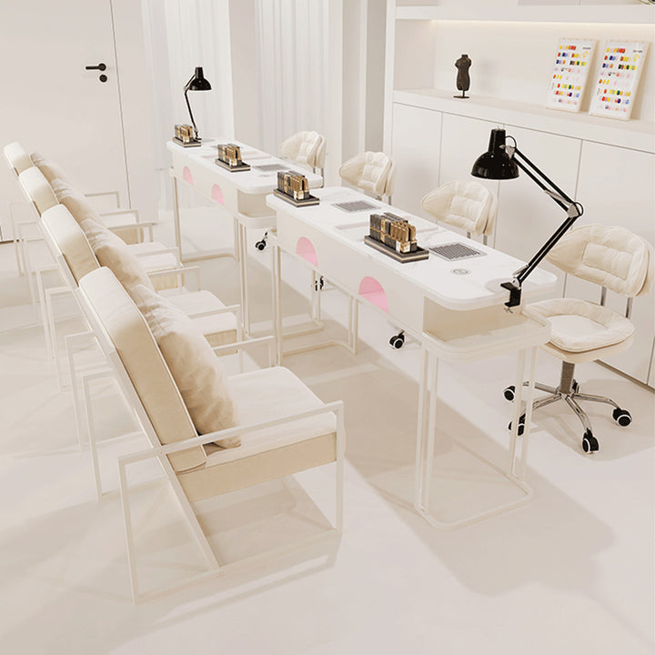 OFFINEO公式 | ネイルテーブル ルクスマーブル デザイン 選べる3色 清潔感溢れるホワイトマーブルのネイルテーブルと椅子セット
